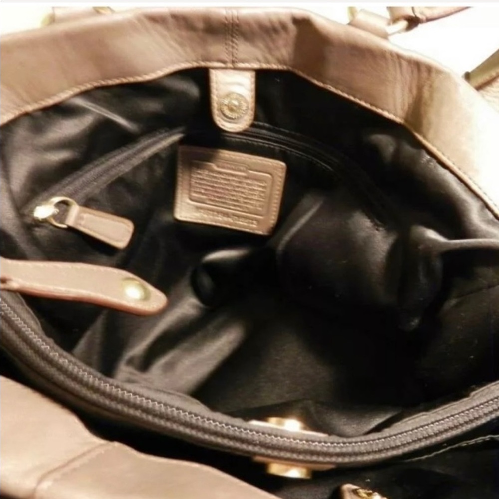 COACH Ashley Metallic Leather Satchel Gold Platinum Bag NEW - Picture 5 of 8